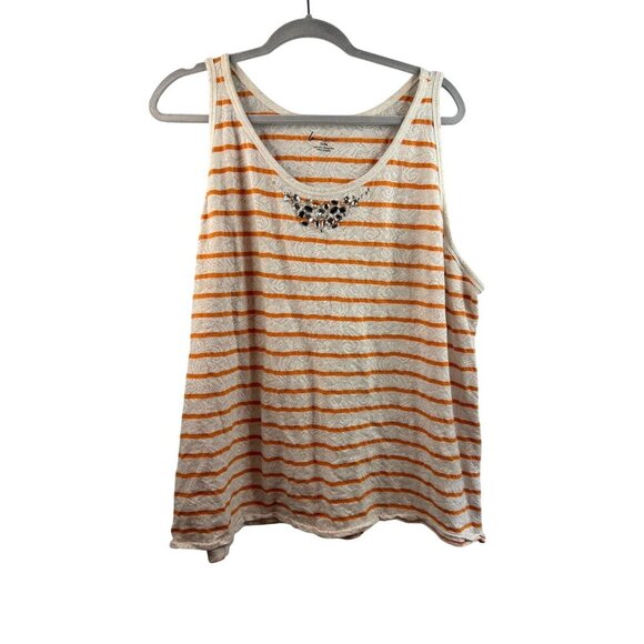 Tops - Lane Bryant White w/Orange Striped Tank Top 22/24